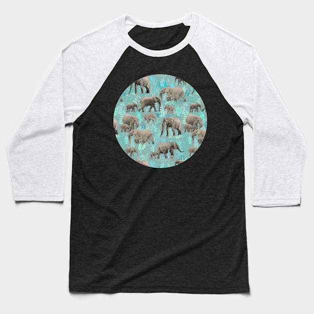 Sweet Elephants in Soft Teal Baseball T-Shirt by micklyn